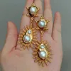 24 K jaune couleur or plaqué keshi perle ensoleillement boucles d'oreilles de style religieux pour femmes bijoux