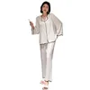 Pyjamas Set Dames à manches longues Blanc Rose Couleur Vêtements de nuit Chemises de nuit pour dormir mince glace soie climatisation costume femme 210830