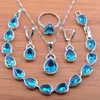 Letni orzeźwiający niebieski kryształowy zestaw biżuterii srebrny kolor kolczyki naszyjnik pierścieniowy bransoletka garnitur dzikie spódnica Daisy zestaw jubilerii JS0322 H1022