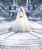 Saudiarabien Full Beading Ball Gown Bröllopsklänning Av Axel Avtagbar Långärmad Luxury Lace Sequins Appliques Bridal Gowns Crystal Bride Robes de Mariée