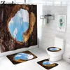 Juego de alfombrilla de baño y cortina de ducha Zeegle, alfombrilla de baño con paisaje, juego de alfombras de baño, cubierta de asiento de inodoro de microfibra, pie