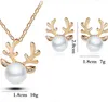 Collana Orecchini Set Simulato Perla CZ Corna Albero Di Natale Dichiarazione Placcata Oro/Argento