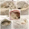 Pet Dog Cat Round Plush Bed Semi-Enclosed Cat Nest for Deep Sleep Comfort in Winter Cats Bed Little Mat Basket Soft Kennel 210713