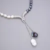 GuaiGuai Jewelry Natural Black White Keshi Baroque Pearl Necklace Baroque Pearl CZ Paved Pendant Handmade For Women Real Gems Ston9445151