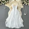 Sexy Beige/white Beach Chiffon Dress Women Summer Irregular Ruffle Spaghetti Strap Robe Female Vacation Party Vestidos 2021 New Y0603