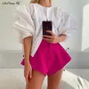 Mnealways18 Pembe Mini Şort Seksi Yüksek Belli Yaz kadın Chic Rahat Kadın Geniş Bacak Streetwear 210724