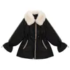 Kvinnors Fur Faux S-XL Höst Vinter Kvinna Coat Jacka Vit Krage Svart A-Line Flare Sleeve Drawstring Waist Fashion Vintage