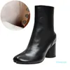 デザイナー手作り女性足袋忍者ブーツ本物の本革ハイヒール分割つま先豚足アンクルブーツプラスサイズ 34-41