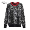 Höst Vinter Kvinnor Tröjor Leopard Stickade Pullovers Långärmad Kontrastfärg CrewNeck Jumpers Sweter Mujer C-026 210812