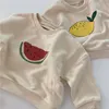 Milancel Bebek Erkek Giyim Seti Meyve Baskı Tişörtü Tops Katı Bloomers Ve Şapka 3 adet Yürüyor Kızlar Giysileri 210309