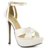 Sandały Heel Heel Stiletto Seksowne Kobiety Sandały Bridals Ślubny Open Otwarty Pracy Kostki Kostka Koszulka Ivory Satin Lady But YJ3463SL-B