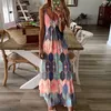 Robes décontractées Couleur Bloc Boho Longue Robe Beach Femmes Big Taille 5XL Sukienka Deep Col V Cou Géométrique Sans Sans Sans Sans Sans