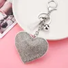 Hjärta Keychain Läder Tassel Key Holder Metal Crystal Keyring Charm Bag Pendant Present Partihandel