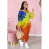 Women's Two Piece Pants Autumn Style Loose Plus Size Fashion Tie-dye V-neck Zipper Long-sleeved Trousers Jumpsuit Skinny