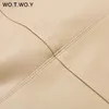 wotwoyエレガントなハイワイストレザースカート女性ソリッドミッドカルフレディーススカート秋のオフィスレディストレートスリムフィットスカートファム210306