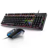 Mechanical Keyboard Mouse Combos USB Wired Metal Panel Backlit Gaming Sets Suspension Illuminating Keys Breathing Lights RGB Light Headset with Mic For PC Laptop