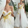 2021 Boho Ivory Wedding Dresses для свадебного платья с высоким расщеплением.