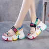 2021 New Women Women São de Cunha de Verão Transparente PVC Crystal Platform Sapatos Mulher Rainbow Sandalias de fundo grosso9155105