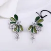 Boucles d'Oreilles Design Libellule Verte en Argent Massif 925 sans Perles 5 Paires