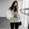 Lanmrem Autumn Fashion Round Neck Lantern Sleeve Women's Split Joint Short Sweatshirt Japan och Sydkorea Tops LS072 201203