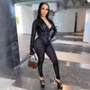 Sexy Club Jumpsuits for Women Fall Deep V Neck Long Sleeve Sheer Mesh Zipper Black Bodycon Rompers Sexy Jumpsuit Clubwear 210709