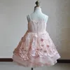 2021 Pink Florals Lace Flower Girls Dresses for Weddings Jewel Neck Princess Satin High Low Little Girls Pageant Dresses Princess Gown