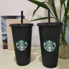 Denizkızı Tanrıça 240/710ml Starbucks Kupalar Yeniden Kullanılabilir Starbucks Soğuk Bardak Plastik Siyah Şeffaf Bardak Kapaklı Saman Siyah Bardak