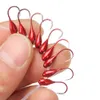 10 pcs de aço alto-carbono de inverno gelo ganchos de pesca de gelo derrubado gabareiro gancho de chumbo vermelho worm maggot fishhook car carp