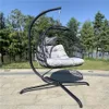 Amerikaanse stock swing ei stoel stand indoor outdoor rieten rotan patio mand hangende stoel met C-type beugel kussen en kussen, grijs A01