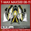 طقم الجسم Yamaha TMAX MAX 500 XP500 MAX-500 T 2008-2011 هيكل السيارة 107NO.109 TMAX-500 TMAX500 T-MAX500 2008 2009 2010 2011 جديد أصفر MAX500 08 09 10 11 OEM FLATING