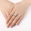 Она 925 стерлингового серебряного ореола для обручального кольца с желтым золотом, набор для женщин для женщин 18 -е.