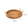 Kitchen Storage & Organization Handwoven Rattan Tray With Handle Round Wicker Basket Bread Food Plate