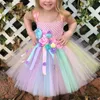 2021 nuove ragazze bambini estate fiore tutu abiti bambini principessa arcobaleno vestiti ragazze festa di compleanno abito da sposa costume bambino Q0716