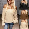 Chandails pour femmes Gradient Color Off Shoulder Furry Jersey Casual Women Crop Sweater Top Sexy Fausse Fourrure À Manches Longues Solide