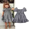 1-5T Toddler Enfants Bébés Filles Clotehs Vichy Vérifier Plaid À Manches Courtes D'été Robe À Volants Élégant Mignon Doux Belle Tenue Q0716