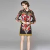 Runway Sicilian Roses Autumn Suit Women's Two Piece Suits Se igenom Lace Ruffles Sleeve T-shirts + Floral Short Skirt 2pcs Sets 211106