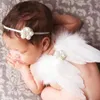 Neugeborenes Baby Engelsflügel mit elastischem Strass-Stirnband, Säuglingsfotografie-Requisiten-Set, rosa weiße Feder, Fotokostüm