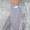 Chrisure Pocket Leggings Dames Mesh Splicing Casual Broek Massief Ademend Hoge Taille Push Up Fitness Gym 210925