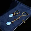 Lustre Lii Ji grenat opale cristal 925 argent Sterling plaqué or boucles d'oreilles asymétriques pierre naturelle bijoux faits à la main pour les femmes cadeau Dangle