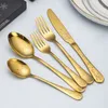 ROSE Golden Flatware Cogerware Set rostfritt stål Tabellekknivgaffel Sked Julkotlär Presentlåda 5st