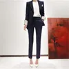 Costumes pour femmes Blazers costume femmes rayé Blazer ensemble mode bleu foncé Double boutonnage formel affaires pantalons dames bureau travail porter Clothi