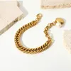 Link Chain Stainless Steel Freshwater Pearl Shell Pendant Bracelet 18k Gold Plated 10mm Wide Double Cuban Chunky Women Men