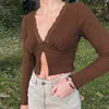Rockmore Tröja Knitwear Kvinnor Höst Långärmad V Neck Strikta Cardigans harajuku Koreanska Brown Crop Tops Solid Outwear 211018