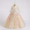 2020 Nowa Księżniczka Koronkowa Sukienka Dla Dzieci Długi Sleeveed Polka Dot Kwiat Haft Sukienka Dla Dziewczyn Korant Formalny Kostium Suknia Balowa