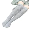 Overknee-Oberschenkelstrümpfe aus Baumwollstrick für Damen und Mädchen, lange Stiefelsocken mit Quaste, Weiß, Schwarz, Grau, Rot