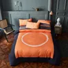 تصميم جديد القطن بسيط غطاء السرير دعوى الملونة البرتقالي المنسوجات المنزلية ورقة أربعة قطعة القطن حاف الغلاف مجموعات V001