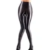 Sexy Women Stripe Oil Gloosy Pencil Pant Shiny Full Smooth See Through Leggings Candy Color Dance Wear F20 211115