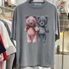 T-shirt à manches courtes en coton de haute qualité tricoté décontracté femmes Corée diamant incrusté ours Harajuku nouveau lâche épaissir t-shirts hauts 210306