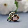 DreamCarnival Fashion Pink Flower Blossom Finger Ring Women #7 8 9 Size Jewelry Black Gold Coating Engagement Rings WA11665