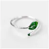 Zielony Emalia Liście Oddział Pierścień Dla Kobiet Moda Oryginalna 925 Sterling Srebro Roślin Bezpłatny Rozmiar Deklarowy Biżuteria Prezent 210707